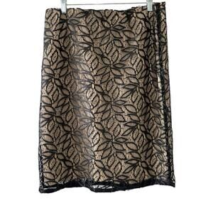 Ann Taylor Black Tan Lace Pencil Skirt Size 10